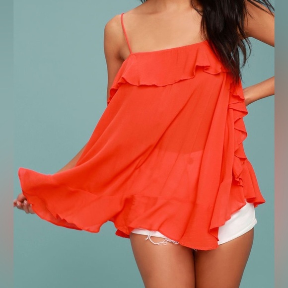 Intimately Free People Cascades Coral Red Tank Top Size Small - Picture 2 of 12